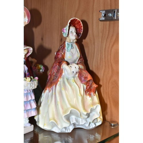 329 - THREE ROYAL DOULTON FIGURINES, comprising Her Ladyship HN1977 (extensive cracks to skirt and base), ... 