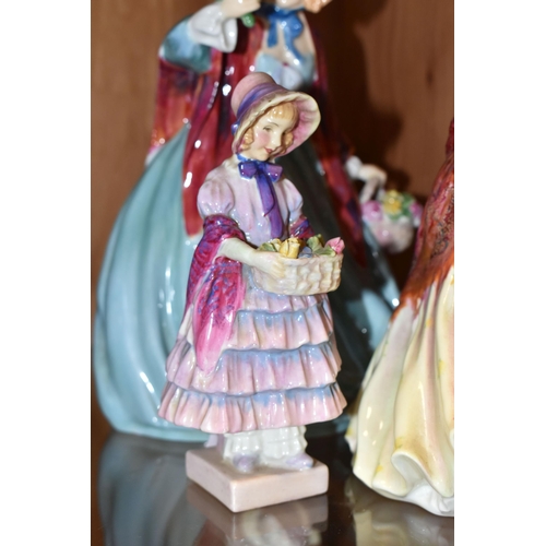 329 - THREE ROYAL DOULTON FIGURINES, comprising Her Ladyship HN1977 (extensive cracks to skirt and base), ... 