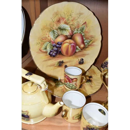 340 - THIRTY EIGHT PIECES OF AYNSLEY ORCHARD GOLD TEA AND DINNER WARES, to include a tea for one teapot, c... 