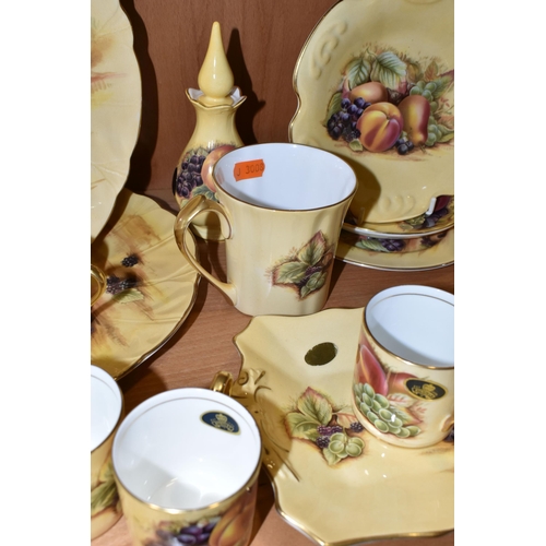 340 - THIRTY EIGHT PIECES OF AYNSLEY ORCHARD GOLD TEA AND DINNER WARES, to include a tea for one teapot, c... 