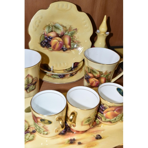 340 - THIRTY EIGHT PIECES OF AYNSLEY ORCHARD GOLD TEA AND DINNER WARES, to include a tea for one teapot, c... 