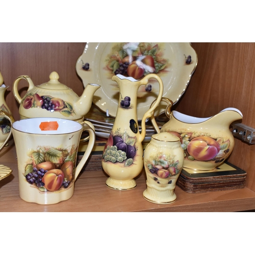 340 - THIRTY EIGHT PIECES OF AYNSLEY ORCHARD GOLD TEA AND DINNER WARES, to include a tea for one teapot, c... 