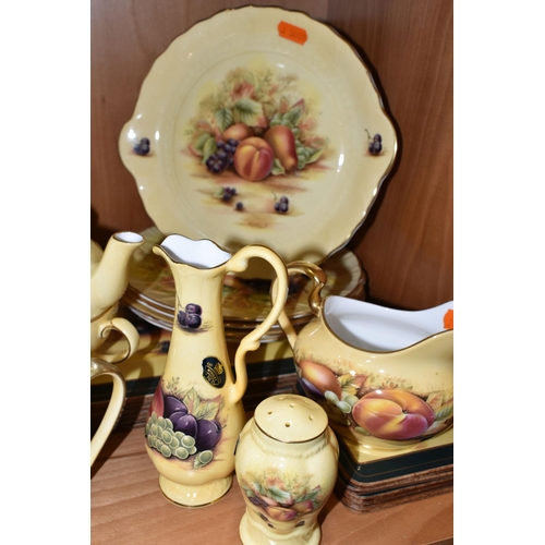 340 - THIRTY EIGHT PIECES OF AYNSLEY ORCHARD GOLD TEA AND DINNER WARES, to include a tea for one teapot, c... 