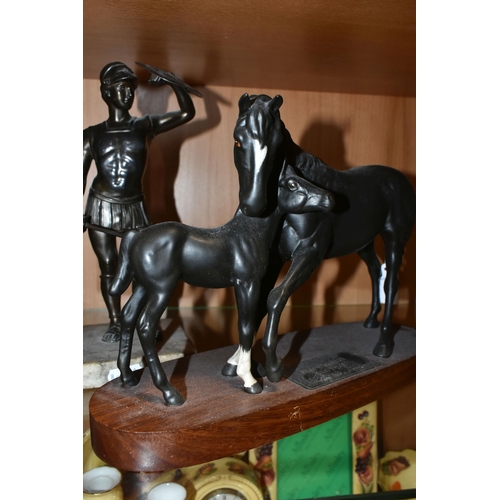 344 - A BESWICK 'BLACK BEAUTY AND FOAL', a Connoisseur model mounted on a wooden plinth, matt glazed, heig... 