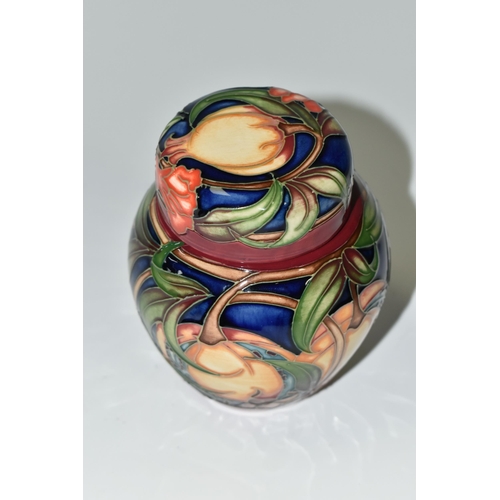 347 - A SMALL MOORCROFT POTTERY 'PLEVRIANA' PATTERN GINGER JAR, height 11cm, of shouldered baluster form, ... 