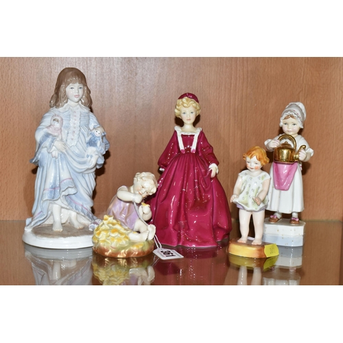 361 - A GROUP OF ROYAL WORCESTER FIGURINES, comprising 'Grandmothers Dress' , a limited  edition 'Lullaby'... 