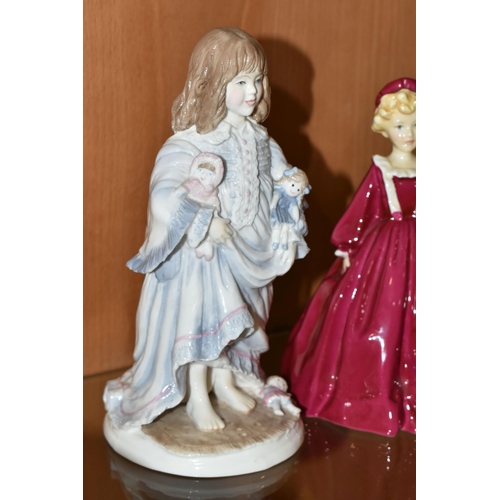 361 - A GROUP OF ROYAL WORCESTER FIGURINES, comprising 'Grandmothers Dress' , a limited  edition 'Lullaby'... 