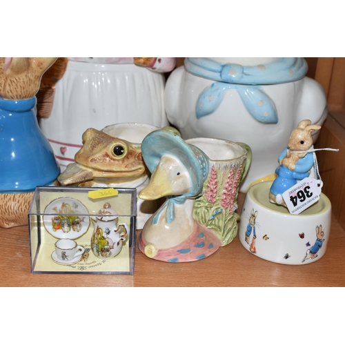 364 - A GROUP OF BEATRIX POTTER CHARACTER COOKIE JARS AND CERAMICS, comprising four cookie jars a 'Sigma' ... 