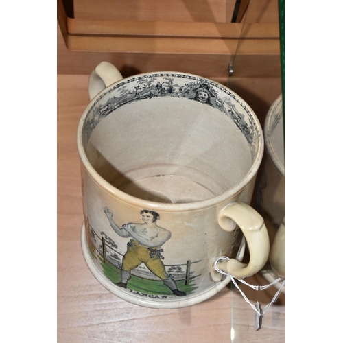 367 - PUGILIST INTEREST: AN EARLY 19TH CENTURY POTTERY LOVING CUP COMMEMORATING THE BOXERS SPRING AND LANG... 