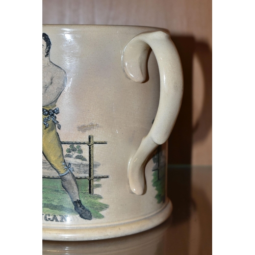 367 - PUGILIST INTEREST: AN EARLY 19TH CENTURY POTTERY LOVING CUP COMMEMORATING THE BOXERS SPRING AND LANG... 