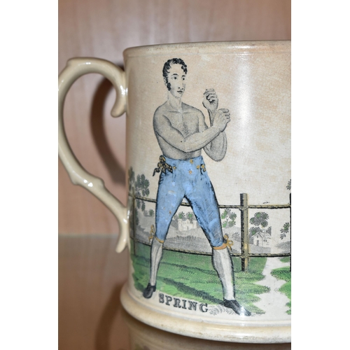 367 - PUGILIST INTEREST: AN EARLY 19TH CENTURY POTTERY LOVING CUP COMMEMORATING THE BOXERS SPRING AND LANG... 