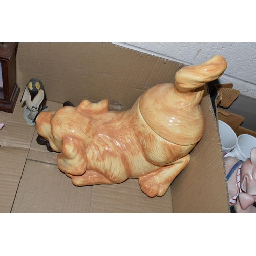 378 - TWO BOXES OF CERAMICS, to include a set of five Wade NatWest Piggies, all have original stoppers, a ... 