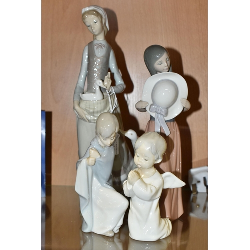 380 - FOUR LLADRO FIGURES, comprising Girl With Goose no 4815, sculptor V Martinez, issued 1972-1991, heig... 