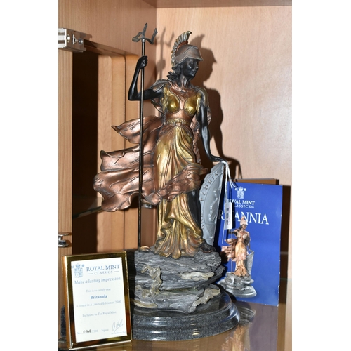 381 - A LIMITED EDITION ROYAL MINT CLASSICS BRITANNIA SCULPTURE, hand painted cast resin, height 33cm, wit... 