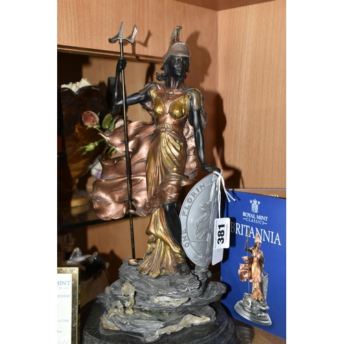 381 - A LIMITED EDITION ROYAL MINT CLASSICS BRITANNIA SCULPTURE, hand painted cast resin, height 33cm, wit... 