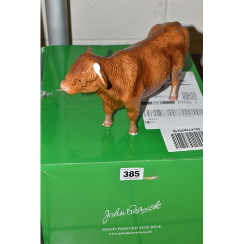 385 - ONE BOX OF ANIMAL AND BIRD ORNAMENTS, to include a modern boxed John Beswick Highland Cow (broken ho... 