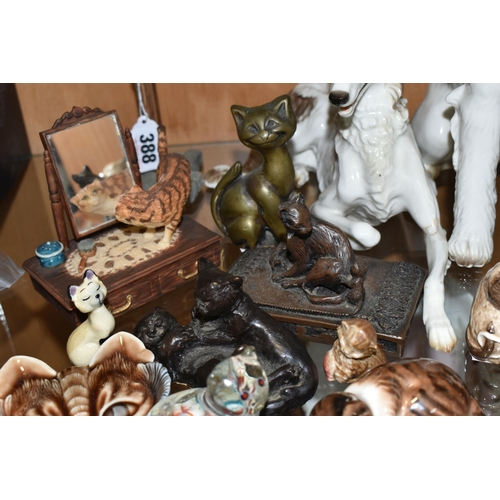 388 - A COLLECTION OF ANIMAL ORNAMENTS ETC, to include a restored Nymphenburg Borzoi dog, three Royal Doul... 