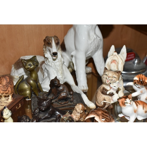 388 - A COLLECTION OF ANIMAL ORNAMENTS ETC, to include a restored Nymphenburg Borzoi dog, three Royal Doul... 