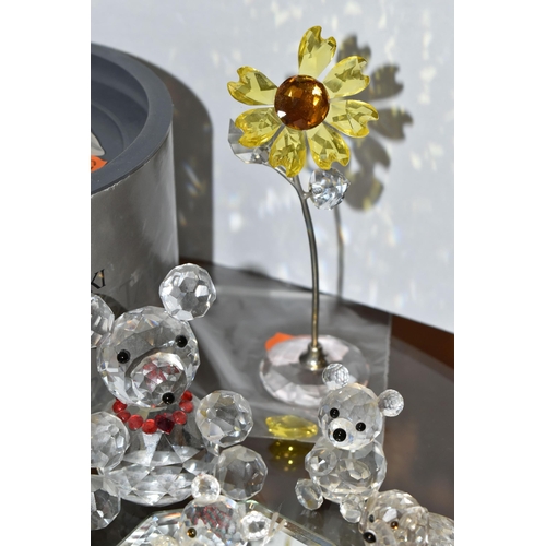 390 - SWAROVSKI CRYSTAL ANIMALS ETC, comprising three teddy bears, a dog with spirit barrel and a swan, to... 