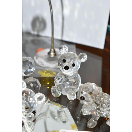 390 - SWAROVSKI CRYSTAL ANIMALS ETC, comprising three teddy bears, a dog with spirit barrel and a swan, to... 