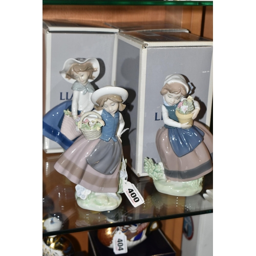 400 - THREE BOXED LLADRO FIGURES, comprising Sweet Scent 5221, Pretty Pickings 5222 and Spring is Here 522... 