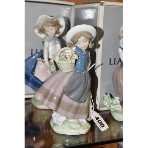 400 - THREE BOXED LLADRO FIGURES, comprising Sweet Scent 5221, Pretty Pickings 5222 and Spring is Here 522... 