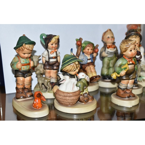 402 - NINE HUMMEL / GOEBEL CHILD FIGURES, comprising Goose girl, Play Mates, Trumpet Boy, Soloist, Apple T... 