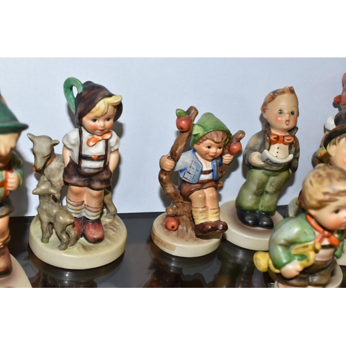 402 - NINE HUMMEL / GOEBEL CHILD FIGURES, comprising Goose girl, Play Mates, Trumpet Boy, Soloist, Apple T... 