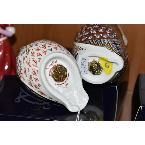 405 - TWO BOXED ROYAL CROWN DERBY 21st ANNIVERSARY PAPERWEIGHTS, comprising 'Barn Owl' and 'Tawny Owl', bo... 