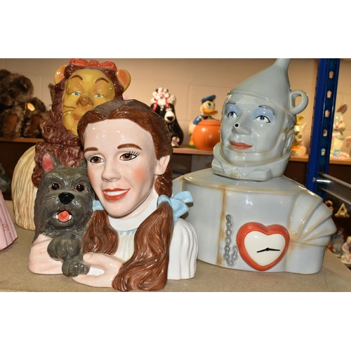 410 - FIVE WIZARD OF OZ THEMED COOKIE JARS, comprising Dorothy and Toto, marked 'Designed exclusively for ... 