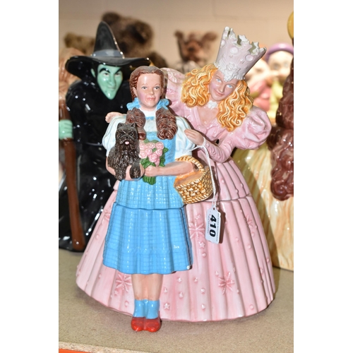 410 - FIVE WIZARD OF OZ THEMED COOKIE JARS, comprising Dorothy and Toto, marked 'Designed exclusively for ... 