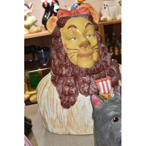 410 - FIVE WIZARD OF OZ THEMED COOKIE JARS, comprising Dorothy and Toto, marked 'Designed exclusively for ... 