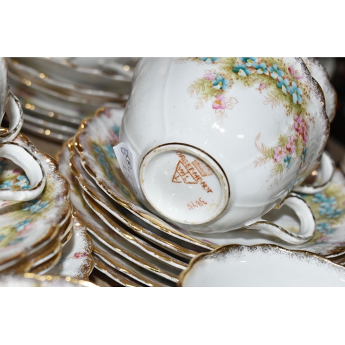 414 - A GROUP OF TEAWARE AND TWO MANTEL CLOCKS, to include a Royal Albert Lavender Rose teacup and saucer ... 