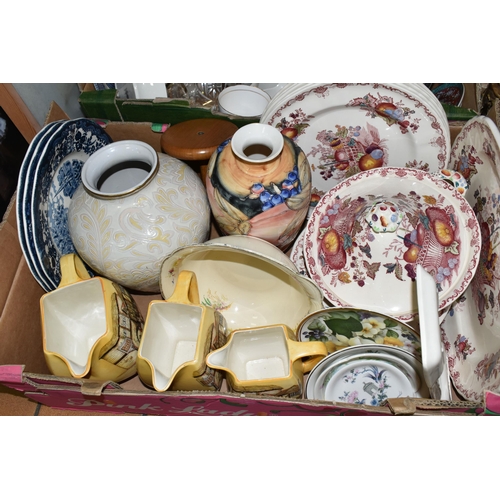 429 - THREE BOXES OF CERAMICS AND SUNDRIES, to include a pair of marble and gilt metal table lamps, height... 