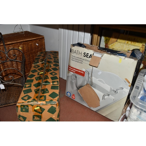 454 - FOUR BOXES AND LOOSE HAMPER, AS NEW GOODS, PICTURES, AND SUNDRY ITEMS, to include a quantity of as n... 