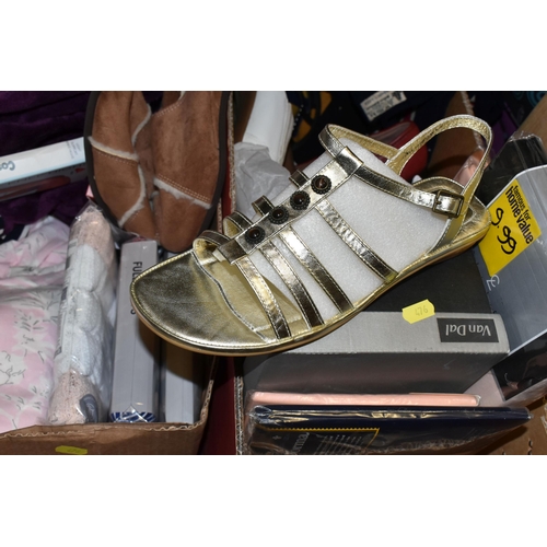 476 - SIX BOXES OF LADIES' CLOTHING AND ACCESSORIES, to include skirts, sweaters and tops, mostly Uk size ... 