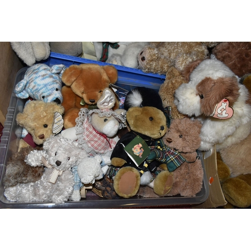 482 - A LARGE QUANTITY OF TEDDY BEARS AND SOFT TOYS, to include a Marks & Spencer 'Winnie The Pooh' hot wa... 