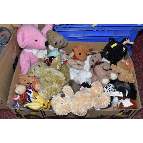 482 - A LARGE QUANTITY OF TEDDY BEARS AND SOFT TOYS, to include a Marks & Spencer 'Winnie The Pooh' hot wa... 