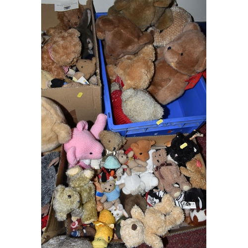 482 - A LARGE QUANTITY OF TEDDY BEARS AND SOFT TOYS, to include a Marks & Spencer 'Winnie The Pooh' hot wa... 