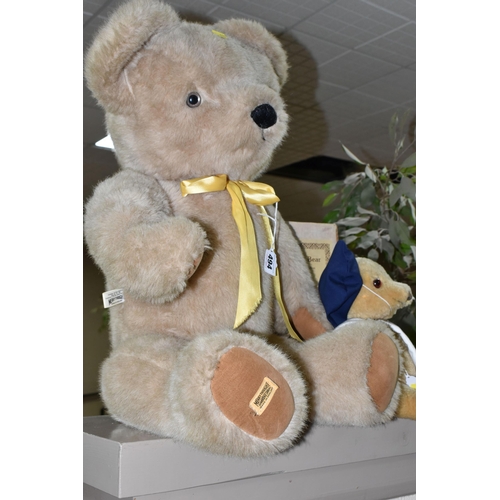 494 - A LARGE MERRYTHOUGHT CHAMPAGNE PLUSH BEAR, plastic eyes, vertically stitched nose, jointed body, lab... 