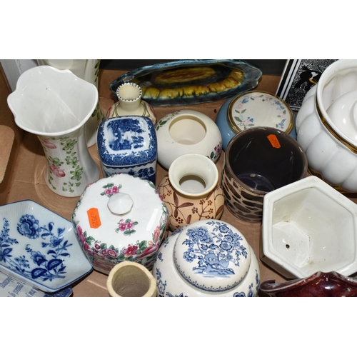 504 - FOUR BOXES AND LOOSE CERAMICS AND OTHER ORNAMENTS, to include a Paragon two part preserve dish paint... 