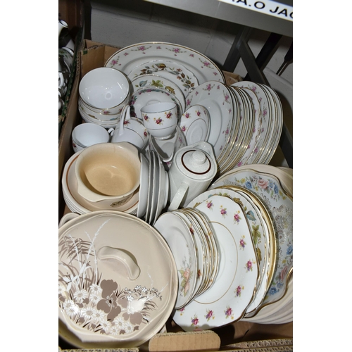 512 - FIVE BOXES OF TEA AND DINNER WARES, to include a Poole Pottery Tango thirty three piece dinner servi... 