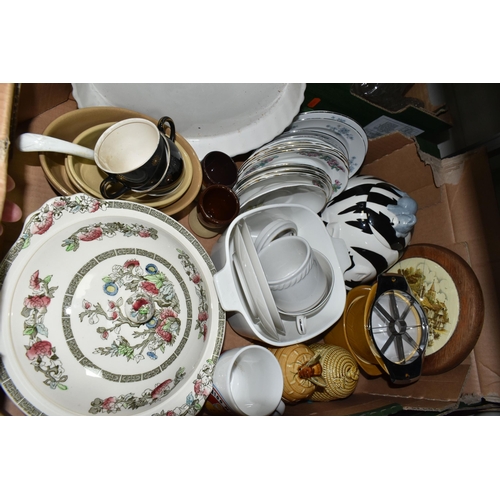 512 - FIVE BOXES OF TEA AND DINNER WARES, to include a Poole Pottery Tango thirty three piece dinner servi... 