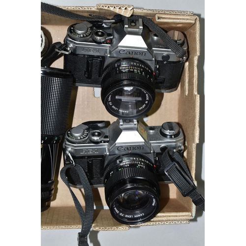 520 - VINTAGE CANON PHOTOGRAPHIC EQUIPMENT, comprising two Canon AE-1 35mm SLR camera bodies, a Canon 50mm... 