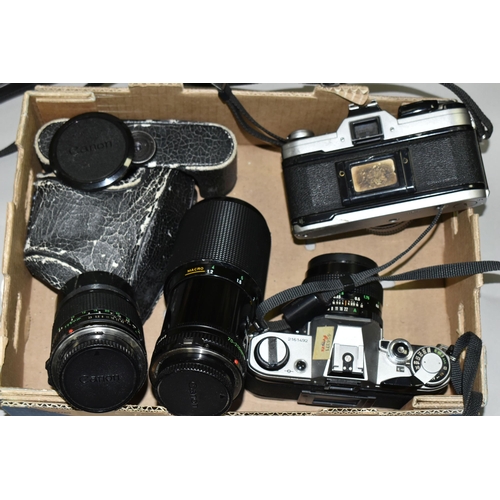 520 - VINTAGE CANON PHOTOGRAPHIC EQUIPMENT, comprising two Canon AE-1 35mm SLR camera bodies, a Canon 50mm... 