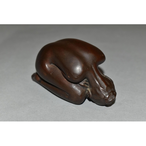 354 - AFTER DEBORAH J. SCALDWELL, A BRONZE FIGURE OF A CURLED UP NUDE, the female figure kneeling with her... 