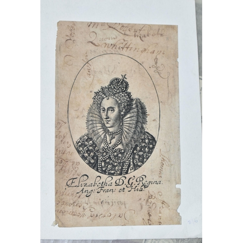 541 - EIGHT QUEEN ELIZABETH I AND QUEEN MARY ENGRAVINGS AND PRINTS, comprising the following Queen Elizabe... 