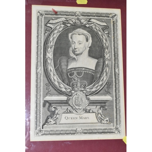 541 - EIGHT QUEEN ELIZABETH I AND QUEEN MARY ENGRAVINGS AND PRINTS, comprising the following Queen Elizabe... 