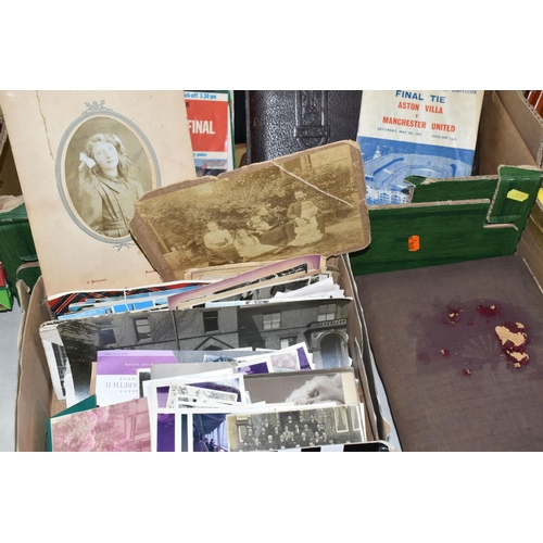 543 - TWO BOXES OF MIXED EPHEMERA to include to Victorian or Edwardian photograph albums in need of restor... 