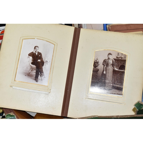 543 - TWO BOXES OF MIXED EPHEMERA to include to Victorian or Edwardian photograph albums in need of restor... 